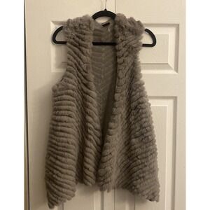 Love Token Rabbit Fur Knit Vest Womens Size S Grey Open Front Glam Luxe Layering
